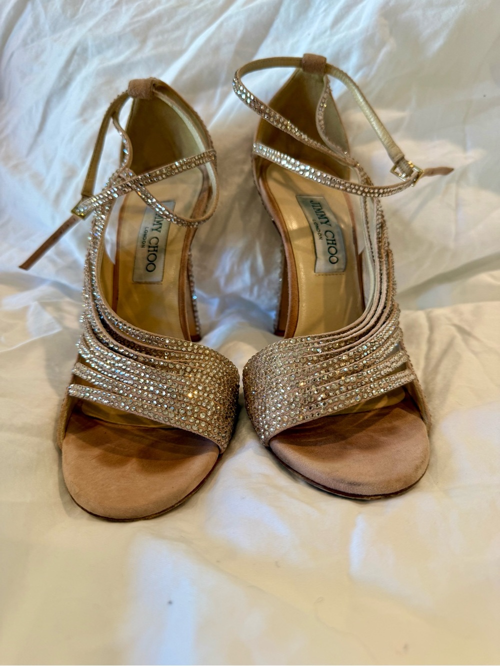 Jimmy Choo Blush Rose Gold Crystal-Strap Open Toe Heels